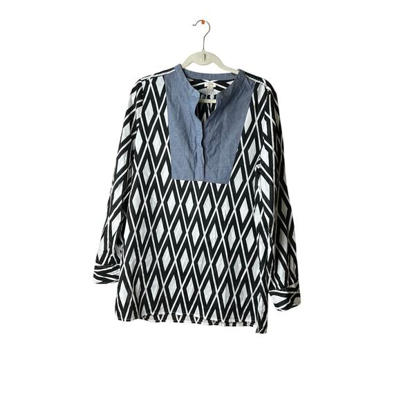 J.Crew Tunic Top/Dress Black/Wt & Chambrey Size L - Picture 3 of 10